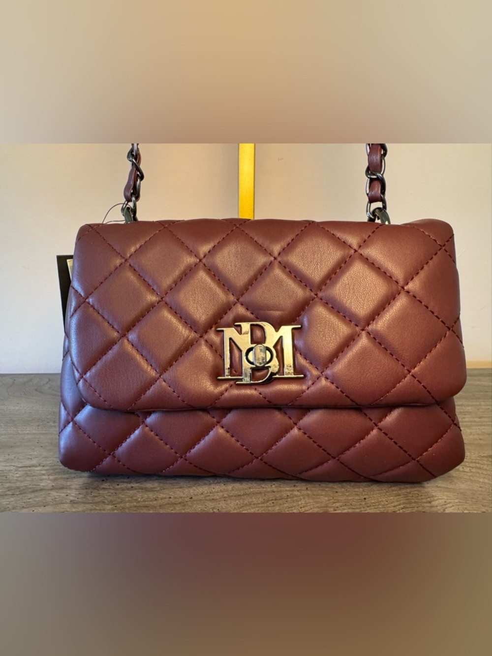 Badgley Mischka Quilted Shoulder Bag in Deep Burgundy - Picture 2 of 8